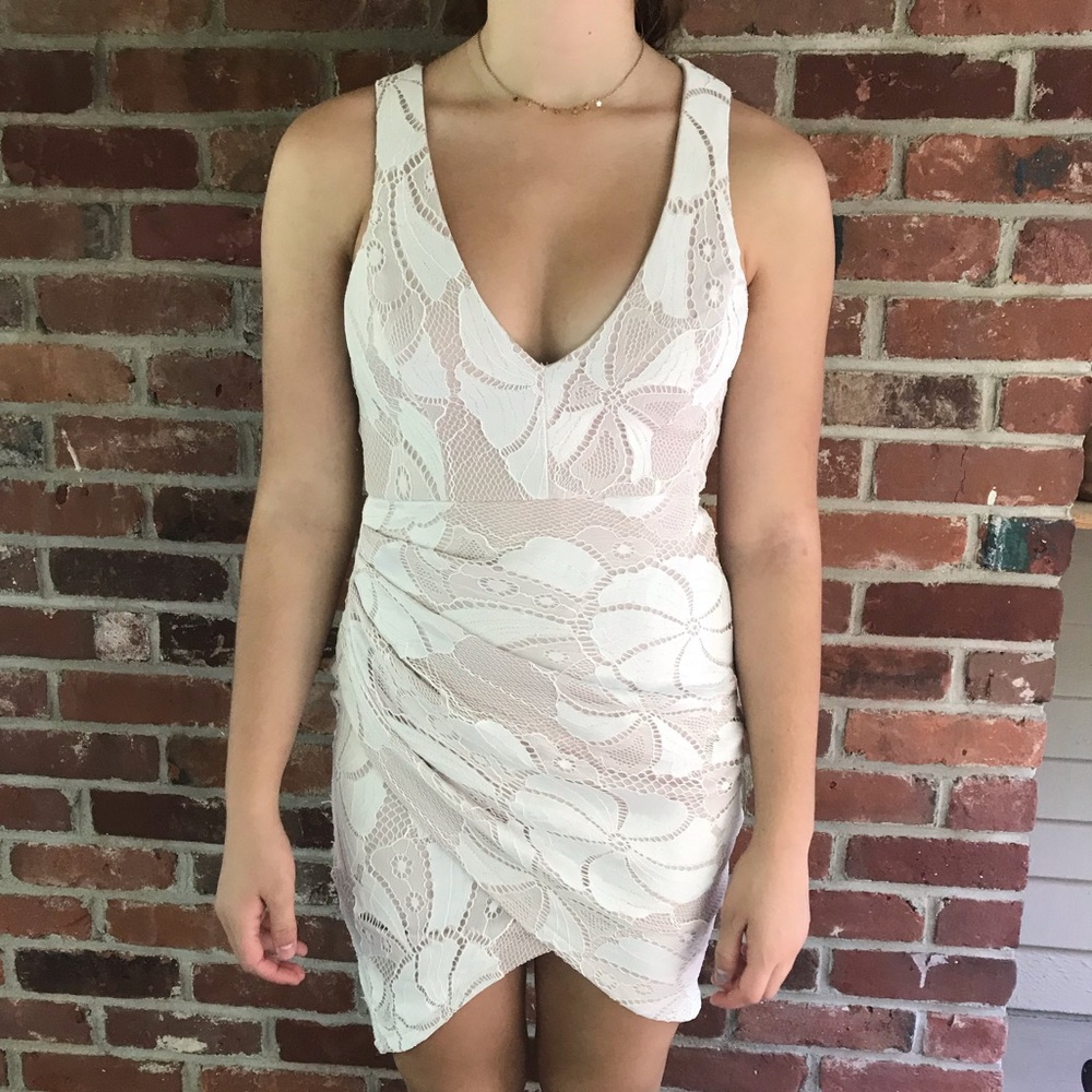 BLOSSOM white/nude midi dress